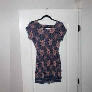 Pink Rose Navy and Pink Patterned Mini Dress